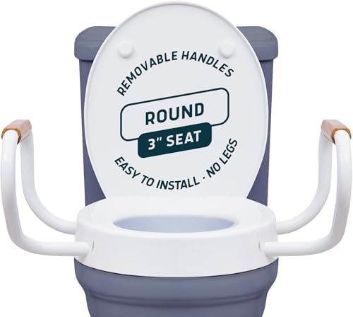 Lunderg Raised Toilet Seat with Handles - Round/Standard - Easy to Install Toilet Seat Risers for Seniors - Adds 3 Inches & Works like the one you’ve always used - Elegant design - No Hospital Vibe