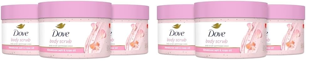 Dove Body Scrub Himalayan Salt & Rose Oil 3 Count for Visibly Silky-Smooth, Nourished Skin, with ¼ Moisturizing Cream, 10.5 oz (Pack of 2)
