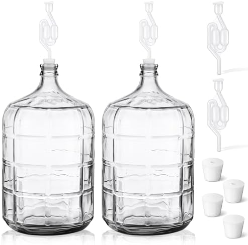 2 Pieces 3 Gallon Glass Carboy Glass Water Jug with Drilled and Undrilled Silicone Stoppers and Airlock Fermenting Jug Fermentation Jar Clear Beer Carboy for Beer Wine Making(Clear)