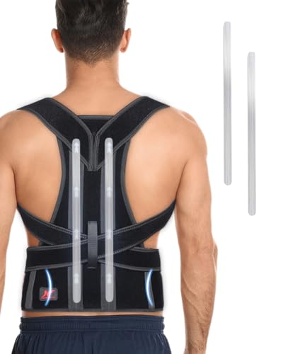 Back Brace Posture Corrector for Women and Men, Lower and Upper Back Pain Relief, Hunchback and Scoliosis Straightener with 2 Removable Metal Splints Support, Adjustable Straps Belt Waist
