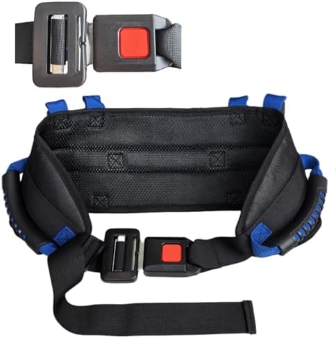 Heavy-Duty Transfer Gait Belt for Seniors with Metal Buckle, Multiple Padded Handles, Adjustable Patient Assist Belt Fit Waist 32-53 inch