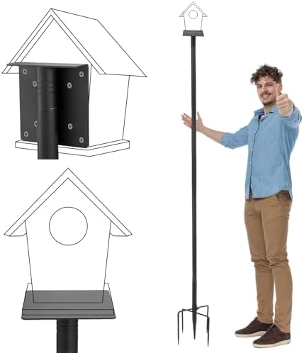 Bird Feeder Pole for Outdoors - 82in Tall Adjustable Heavy Duty Bird House Feeding Station with 5-Prong Anchor for Christmas Outside Garden Wild Bluebirds Watching Gifts