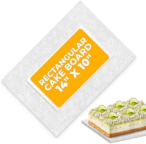 NADOBA Cake Board Rectangle - 14 x 10 Grease-Proof Foil Rectangle Cake Boards with Double-Wall Corrugated Design, Smooth Wrapped Edges - Sturdy White Display for Cakes, Pastries, and Desserts