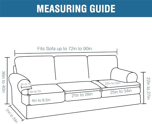 H.VERSAILTEX Sofa Cover 4 Piece T Cushion Sofa Slipcovers Thick Velvet Couch Cover Furniture Protector Stretch Sofa Covers for 3 Cushion Couch with 3 Individual Covers Washable, Stone Blue