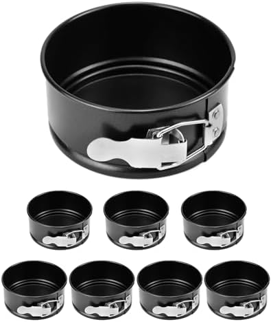 QWORK 4 Inch Springform Pan Set, Nonstick, Leakproof Mini Cheesecake Pans with Removable Bottom, Carbon and Stainless Steel Construction, 8 Pcs