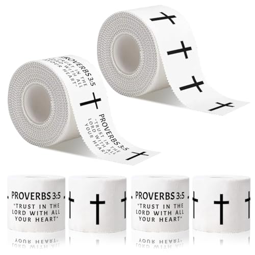 4 Pack Christian Athletic Tapes Religious Sport Tape Bible Verse Wrist Tape Cross White Tapes for Sports Gymnastics Tennis 2IN X 23FT