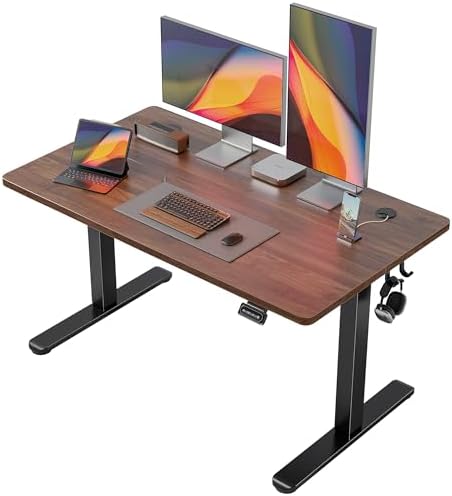 FEZIBO 48 x 24 Inchs Electric Standing Desk, Height Adjustable, Sit Stand Up, Computer Office Desk with Splice Board, Black Frame/Black Walnut Top