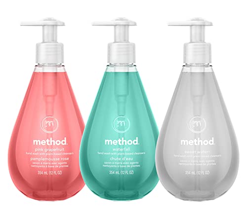 Method Gel Hand Soaps Variety Pack, Pink Grapefruit, Waterfall, Sweet Water, 12 oz. each