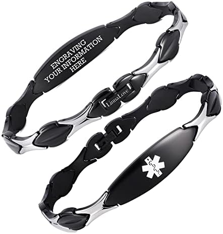 LinnaLove 7 1/2 inch Medical Alert Bracelets for women Stainless Steel Fashion Medical Bracelets Personalized Engraving