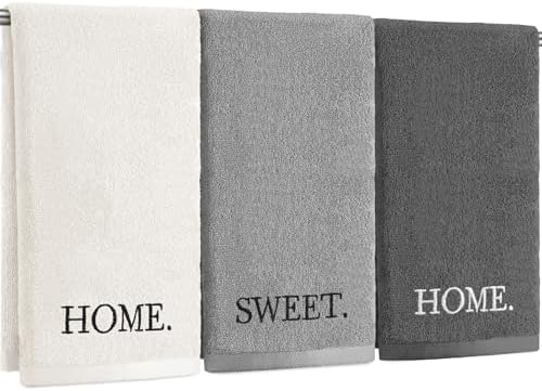 3 Pcs Farmhouse Decorative Hand Towels for Bathroom and Kitchen Rustic Embroidered 100% Cotton Hand Towels Decorative Set for Boho Bathroom Decor (Gray,Home Sweet Home)