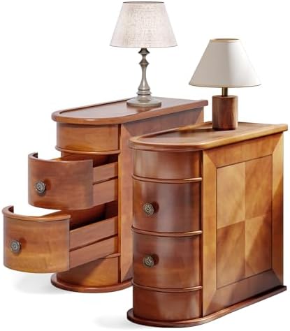 LITTLE TREE End Table Set of 2, No Assembly Required Wood End Table with 2 Drawers, Sofa Side Table for Living Room, Vintage Slim Nightstand Bedside Table for Bedroom