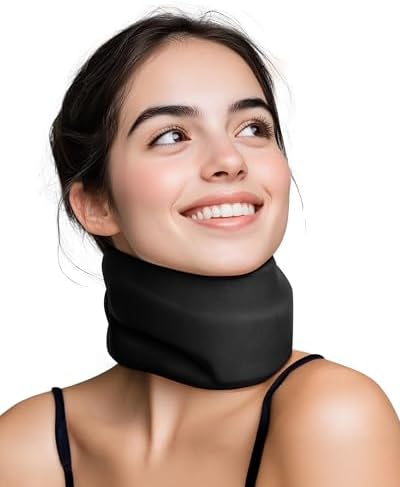 Neck Brace Cervical Collar - Neck Support Brace for Sleeping, Soft Foam Wraps Keep Vertebrae Stable and Aligned for Relief of Cervical Spine Pressure Black Large(15.8-18.1 Inch)