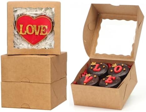 4x4x2 Inch Pastry Bakery Boxes Truffle Boxes Cookies Boxes with Window Dount Soap Browine Cake Boxes Chocolate Covered Strawberries Boxes Treat Box for Christmas