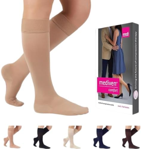 mediven Comfort for Women, 15-20 mmHg – Closed Toe Leg Circulation, Knee High Compression Stockings for Women, Semi-Transparent Leg Support Compression Hosiery , II-Petite, Natural