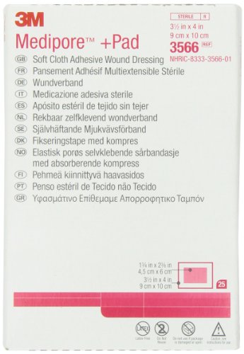 3M™ Medipore™ +Pad Soft Cloth Adhesive Wound Dressing, 3566, Dressing - 3-1/2 in x 4 in, Pad - 1-3/4 in x 2-3/8 in
