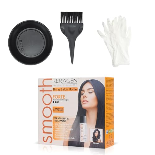 Keragen - Brazilian Keratin Hair Smoothing Treatment Express Home Kit - Blowout Straightening System, with 2 Oz Forte Treatment, 2 Oz Clarifying Shampoo and Aftercare Samples