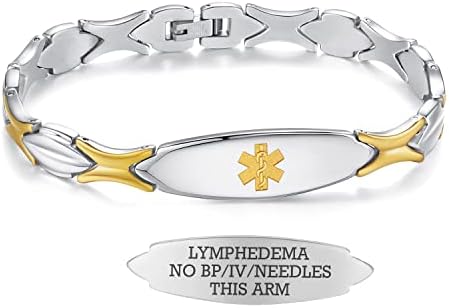 LinnaLove 7 1/2 inch Medical Alert Bracelets for women Stainless Steel Fashion Medical Bracelets Personalized Engraving