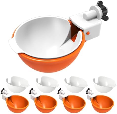 Large Automatic Chicken Waterer Cups with Inserts, Chicken Water Feeder Suitable for Chicks, Duck, Goose, Turkey and Bunny, DIY Poultry Water Feeder Kit (5 Pack-Orange)