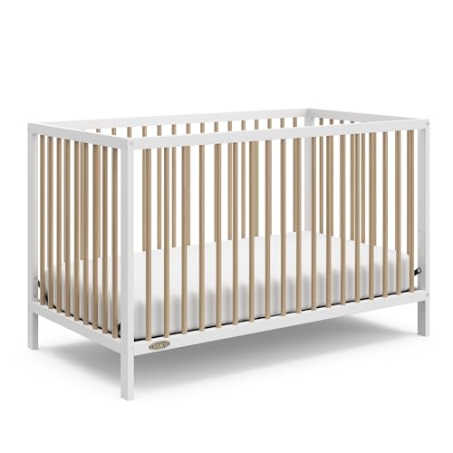 Graco Teddi 5-in-1 Convertible Crib (White with Driftwood) – GREENGUARD Gold Certified, Converts to Daybed, Toddler & Twin Bed with Headboard and Footboard, Adjustable Mattress Height