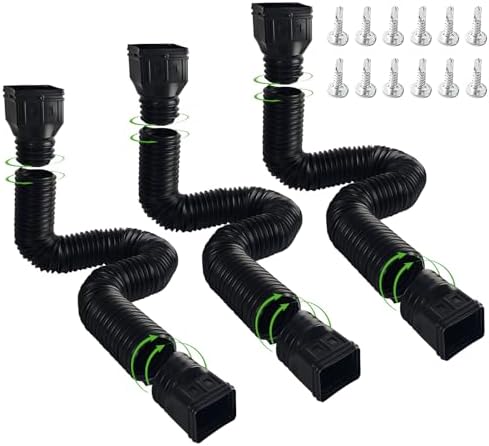 3pack Gutter downspout expansion Flexible, downspout gutter extension, downspout expansion shunt extendable from 21 to 60 inches (black)