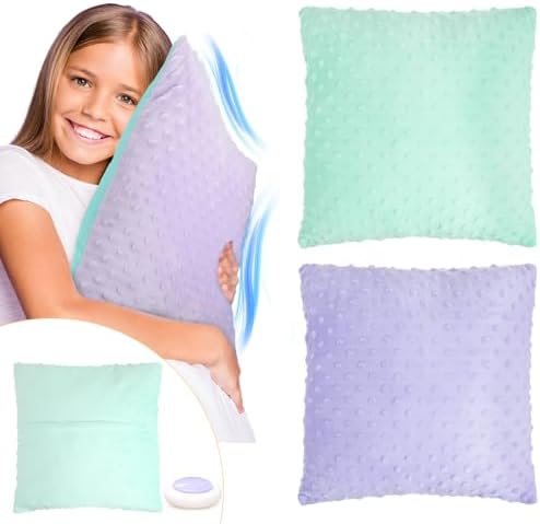 Kigley 2 Pack Vibrating Pillow Sensory Pillow for Kids Pressure Activated 12 x 12 Massage with Textured Stimulation Bumps for Relieve Pain Stress Autistic Children Adults Gifts(Violet, Teal)