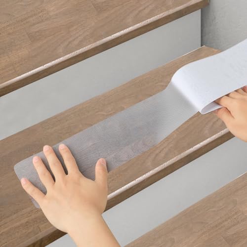 Clear Stair Treads Non Slip 15 Pack, Transparent Waterproof Anti Slip Strips for Wooden Steps Indoor, 4'' x 30'' Pre-Cut Grip Tape Safety for Elderly Children and Pets