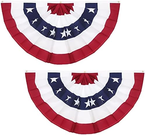3 x 6 Ft American Pleated Fan Flag, USA Patriotic Half Fan Bunting Flag, 4th of July Decorations Flags (Set of 2)