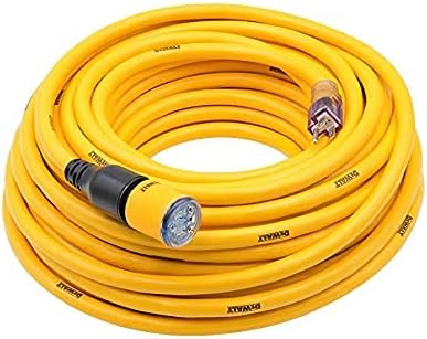 DEWALT 50 Foot 12/3 SJTW Click-to-Lock Lighted Extension Cord - Heavy Duty Outdoor, Waterproof, Weatherproof, Heat & Corrosion Resistant Industrial Strength Light Up Prong Outlet Plug Power Cord