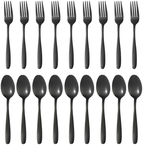 24-piece Black Forks and Spoons Silverware Set, Stainless Steel Flatware Cutlery Set for Home, Kitchen and Restaurant, Black Spoon and Fork Set,Dinner forks Mirror Polished