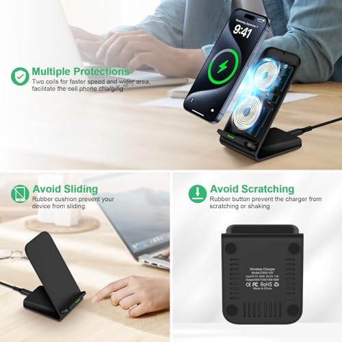 Samsung Wireless Charger Fast Charging Stand Wireless Android Desk Phone Charger Pad 15W for Samsung Galaxy S24 S25 Ultra Plus S24FE S23FE S22 S21, Pixel 9 Pro, iPhone 16/15 Pro Max, with 18W Adapter