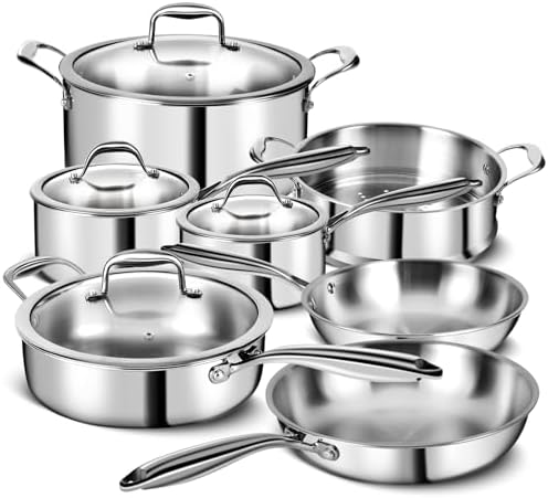 3 Ply Stainless Steel 11-Piece Cookware Set with Lids, Pots and Pans Kitchen Set, Non-Toxic, Induction, Oven, Dishwasher Safe, Professional Chef Quality