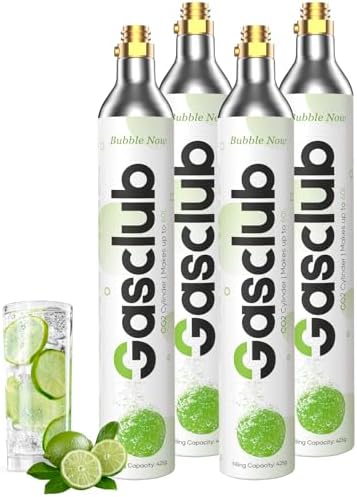 60L CO2 Cylinder Compatible with All 'Screw-In' Soda Makers For SodaStream (Excluding Enso, E-TERRA, Art, Terra, Gaia, and Aqua Fizz), Philips, Aarke, etc.Makes Up to 60L, 4-Pack
