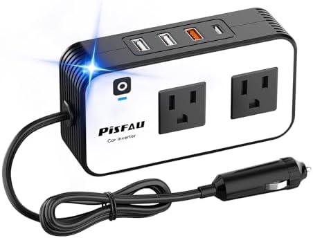 200W Car Power Inverter, PiSFAU DC 12V to 110V AC Car Plug Adapter Outlet with [20W USB-C] /USB-Fast Charger(18W) / 4.8A Dual USB/car Charger for Laptop