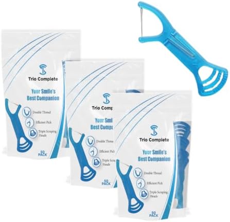 3-in-1 Complete Dental Care Set: Double Thread Floss Picks, Toothpicks, and Tongue Scraper - Your Oral Hygiene Solution with Disposable Floss Sticks for On The Go or Travel (3)