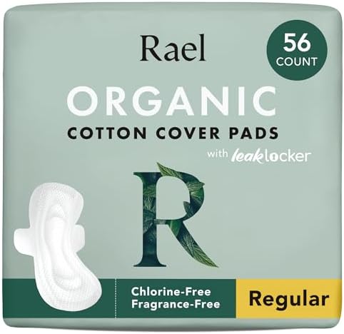 Rael Pads For Women, Organic Cotton Cover Pads - Regular Absorbency, Unscented, Ultra Thin Pads with Wings for Women (Regular, 56 Total)