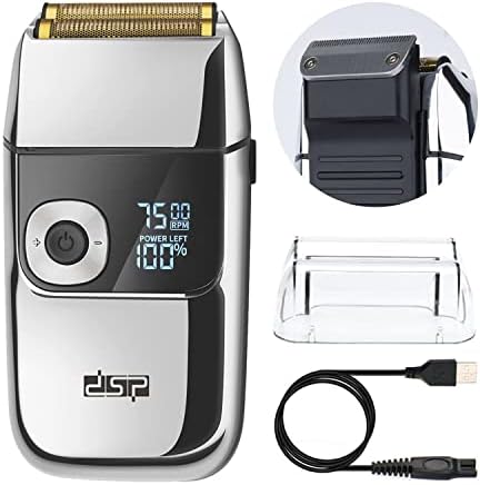 DSP Electric Razor for Men - 2 in 1 Bald Shaver with 2 Foil Head and Precision Trimmer - Rechargeable 3-Speed Barber Shaver with LED Digital Display (Silver)
