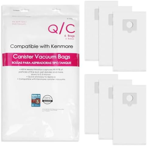 6 Pack Fit for Kenmore Canister Vacuum Bags 53292 Type Q/C HEPA Replacement Dust Bags for Kenmore 600 400 200 700 800 Series Vacuum Bags 81615 81214 81414 81714 21814 BC3005 BC2005 BC7005