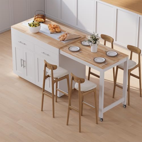 78" Rolling Kitchen Island with Extendable Table, Mobile Kitchen Islands with Storage for 2-4, 3 in 1 Island Cart on Wheels for Small Space with 2 Drawers & 4 Door Cabinet, White