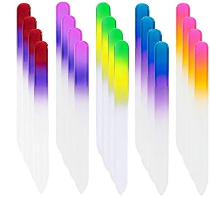 20 Pcs Glass Nail File Bulk with Plastic Sleeve, Crystal Fingernail Files Set, Double Sided Finger Nail Files, Professional Manicure Nail Care for Women Girls, Christmas Gifts Stocking Stuffers