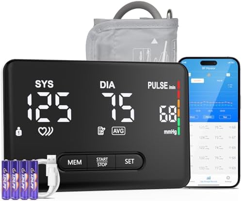 Smart Blood Pressure Monitor for Home Use, Bluetooth Upper Arm BP Machine with Large Cuff 8.66-16.54”, Accurate Digital Monitors 2x199 Readout, 6.89 inch Backlit LED Screen, Work with APP