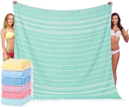 Giant Turkish Beach Towel Blanket 85x75 Cotton XXL Extra Large Oversided Bath Pool Blankets XL Huge Thick Bed Sand Free Throw Towels Picnic Outdoor Big Quilt Necessities Cloud Gifts for Adult Aqua
