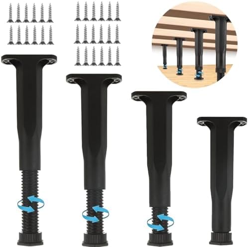 4PCS Adjustable Bed Support Legs, 8.3-14.7 Inch Height, Black, Plastic, T Shape, Modern, Tapered, For Beds, Cabinets, Sofas & More