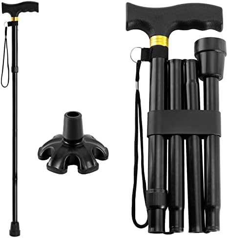 Walking Cane PANZHENG Cane for Man/Woman | Mobility & Daily Living Aids | 5-Level Height Adjustable Walking Stick | Comfortable Plastic T-Handle Portable Walking Stick Folding Cane