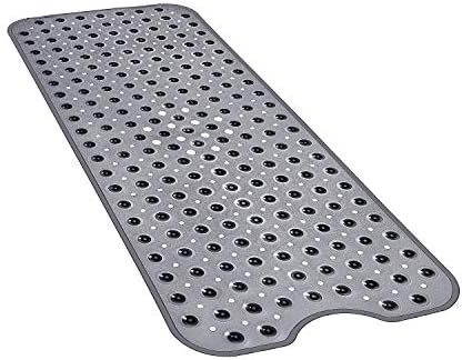 YINENN Bath and Shower Safety Mats 40x16 inch, Non Slip with Suction Cups for Bathroom Stall and Tub Floor, Extra Large and Machine Washable, Drain Holes Keep Bathtub Clean, Clear Light Black