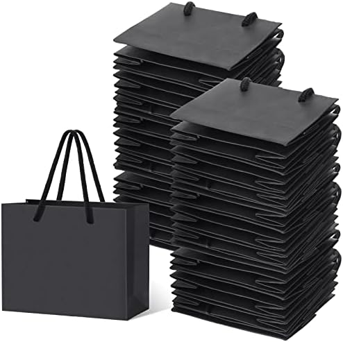 Honoson 100 Pcs Thicken Black Mini Gift Bags with Handles, 3.9 x 4.7 x 2.4 Inch Small Paper Goodie Shopping Bags for Small Business Party Wedding Gift Wrap Christmas