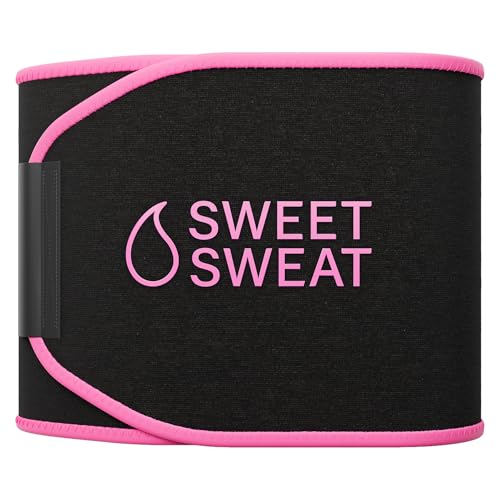 Sports Research Sweet Sweat Waist Trimmer (Core Series) - Premium Sweat Enhancing Fitness Band for Women & Men - Adjustable Fit · Latex-Free Neoprene - Pink Logo, Small