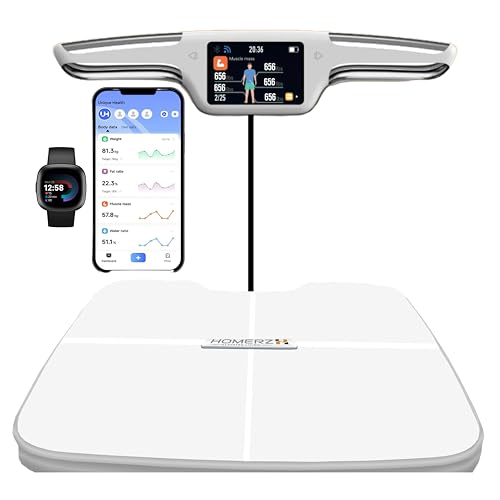 Homerz Body Fat Scale – Smart Scale with BMI, Body Fat, Muscle Mass, Full Body Composition Scale with Body Fat Analysis, Body Scan Scale with Handle, Body Scanner, Biometric Analyzer