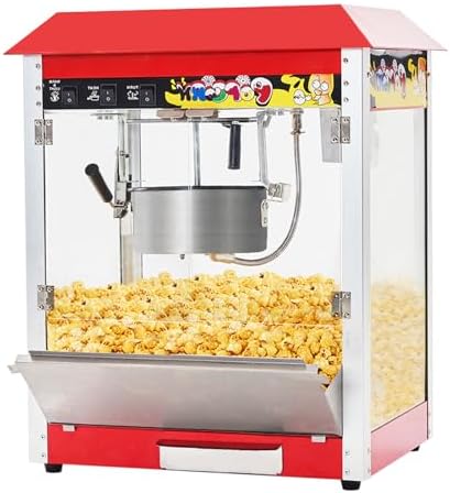 Commercial Popcorn Machine, 10 Oz Kettle, 1300W Countertop Popcorn Maker for 60 Cups per Batch, Movie Theater Popcorn Popper with 3-Switch Control, 2 Scoops 1 Cup, Red (18.5''L*12.8''W*25.8''H)