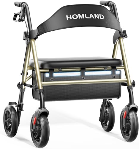 Bariatric Walkers for Seniors, 500lb Heavy Duty Rollator Walker with Extra Wide Padded Seat, 8” All Terrain Foldable Rolling Walker with Dual-Height Adjustable
