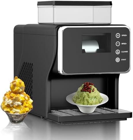 Shaved Ice Machine, Portable Ice Maker with Rapid Cooling and Food-Grade Stainless Steel Material, Adjustable Snowflake Ice Making Speed, Ice Cream Maker for Home, Office, Restaurant, Bar, Party